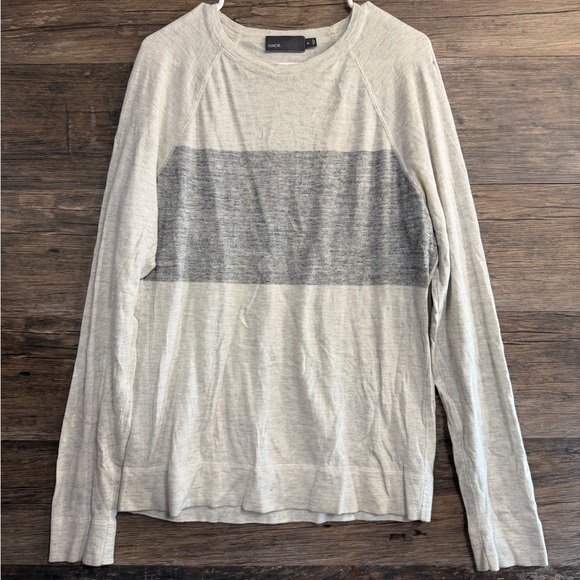 Vince Sweaters - Vince Cream and Gray Long Sleeve Sweater